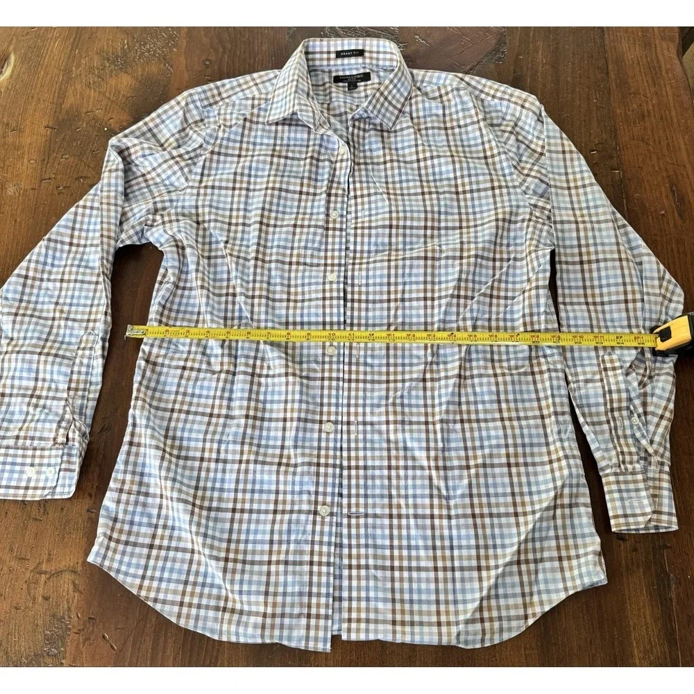 Banana Republic Shirt Mens L Blue Plaid Long Sleeve Grant Fit Non-Iron Dress